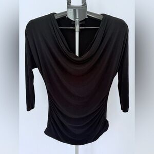 White House Black Market | Black Ruched Draped 3/4 Sleeve Top | Size M